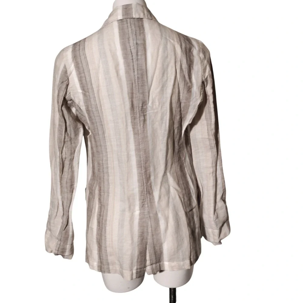 Charlie B Blazer Sz XS Striped Open Front Roll Tab Shirt Blazer‎ Linen Blend NWT